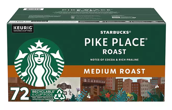 Starbucks Medium Roast K-Cup Coffee Pods, Pike Place, 72 ct.