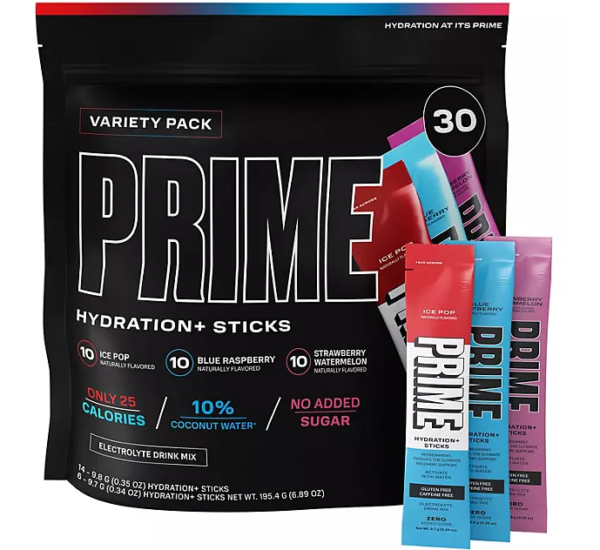 Prime Hydration+ Electrolyte Powder Mix Sticks Variety Pack, 30 pk.