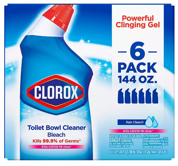 Clorox Toilet Bowl Cleaner with Bleach, Rain Clean, 6pk., 144 fl. oz.