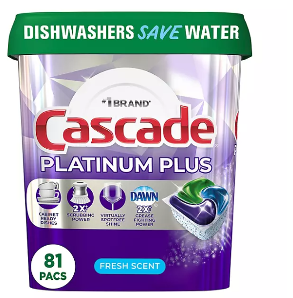 Cascade Platinum Plus ActionPacs Dishwasher Detergent Pacs, Fresh Scent, 81 ct.