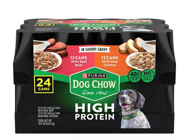 Purina Dog Chow Beef & Chicken Variety Pack, High Protein Adult Wet Dog Food, 13 oz., 24 cans